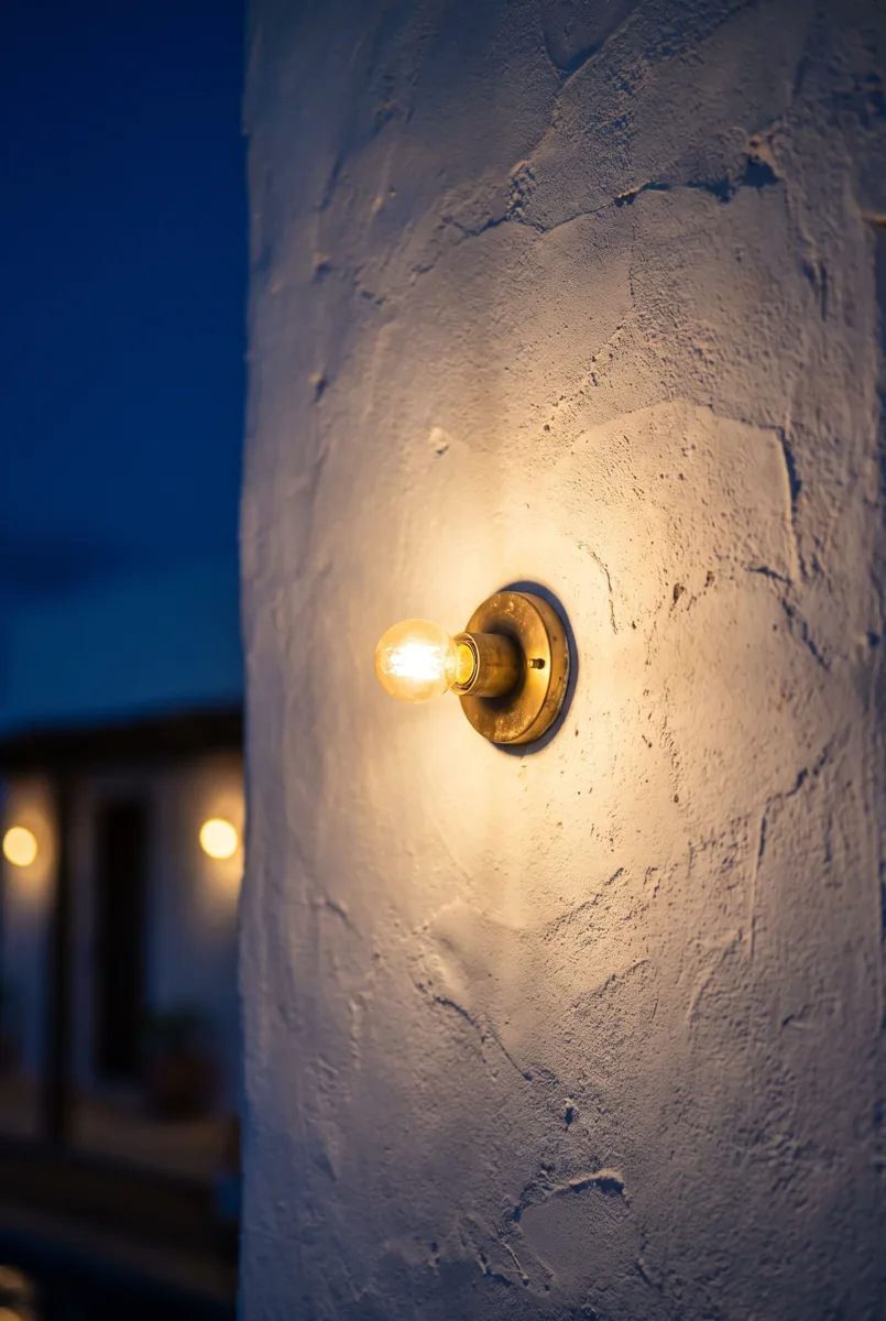 Casa Messapica SMG — Applique accesa di notte, sulla calce
