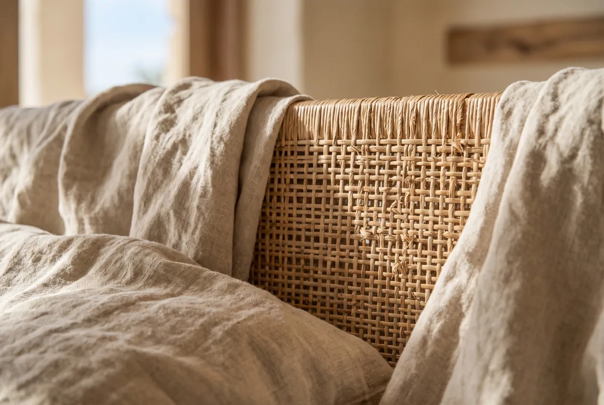 Casa Messapica SMG — Tessuti: lino e rattan nella suite
