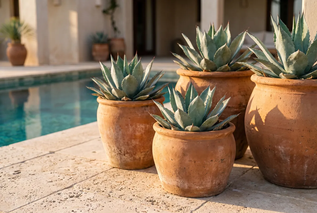 Casa Messapica SMG — Vasi in terracotta con agave