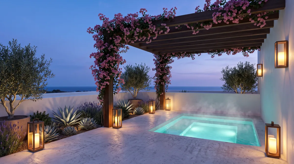 Casa Messapica SMG — Terrazza-giardino: la spa all'imbrunire