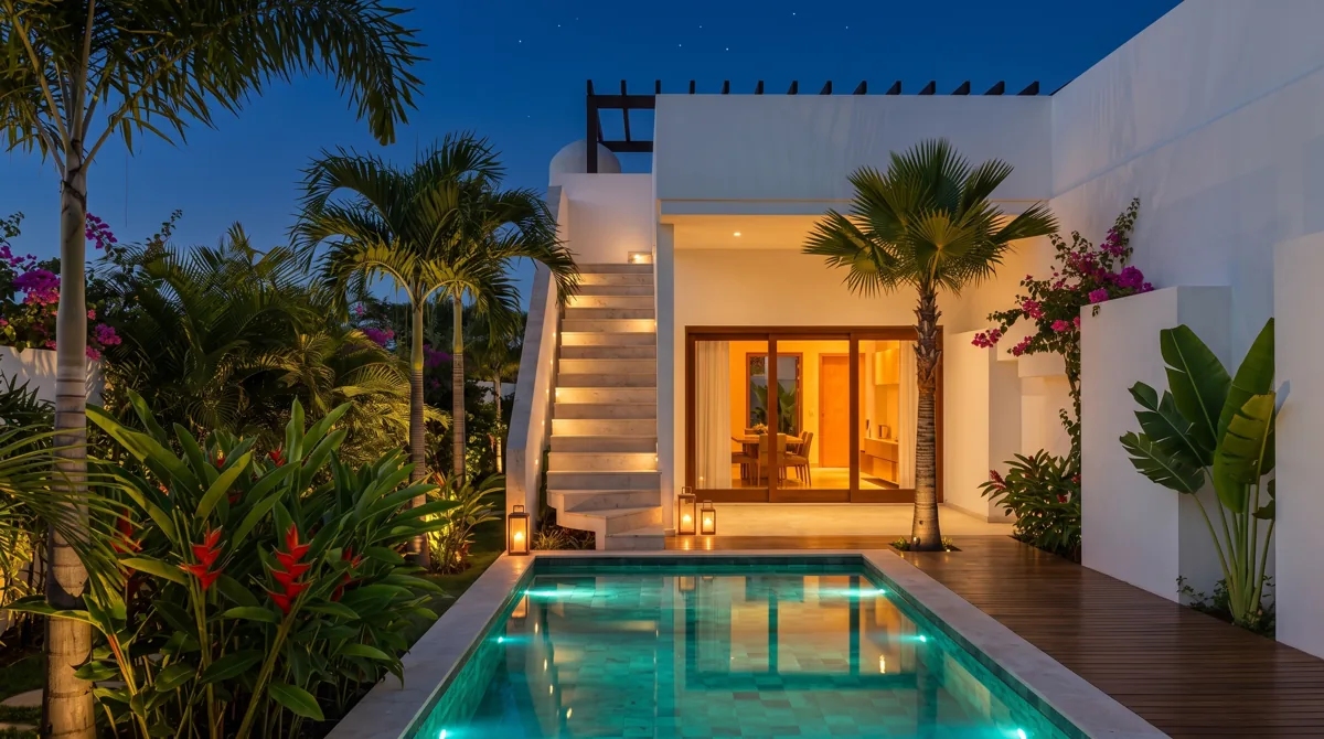 Casa Messapica SMG — Corte e piscina, di notte